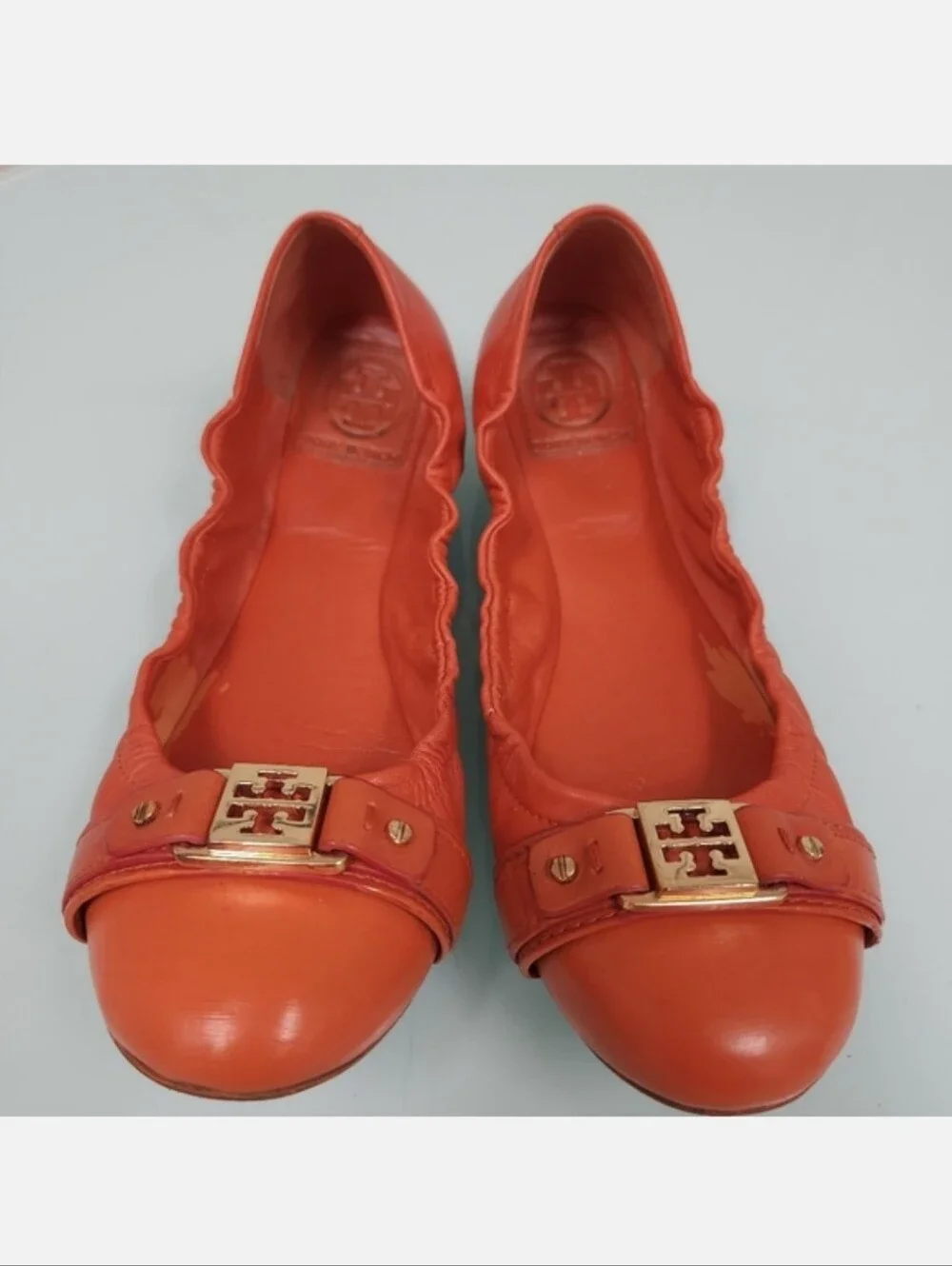 Tory Burch Orange Leather Logo Ballet Flats